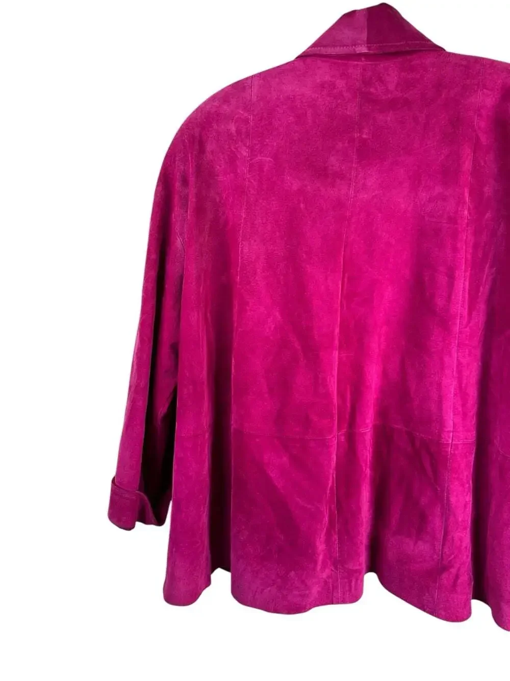 Vintage Danier Fuchsia Suede Leather Jacket Blazer Size M Open Front Hot Pink